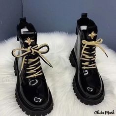 Olivia Mark - Martin Boots with Stylish Chunky Heels - Short Ankle Boots Whimsical Shoes, Heels Short, 23 Fashion, Short Ankle Boots, Stunning Shoes, Slouched Boots, Shoe Sole, Black Boots Women, Martin Boots