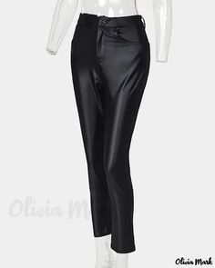 Olivia Mark - PU Leather High Waist Single Button Pants Punk Rock Outfits, Button Pants, Estilo Chic, Casual Coat, High Waisted Trousers, Bottom Clothes, Leather Leggings, Pants Outfit, High Waisted Leggings