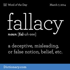 the words fallacy are written in white on a black background with blue trimming