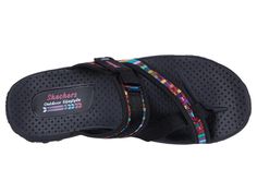 Have some fun with your warm-weather look in the colorful SKECHERS® Reggae - Mad Swag sandal..Nylon fabric upper features a woven finish and multi-color textile panel..Slip-on construction..Open-toe silhouette with toe ring detail..Strap over instep with adjustable hook-and-loop closure for a secure fit..Breathable fabric strap lining..Contoured footbed flaunts arch support and toe ridge for added comfort..Flexible rubber traction outsole..Imported..Product measurements were taken using size 8, width B - Medium. Please note that measurements may vary by size..Weight of footwear is based on a single item, not a pair..Measurements: Weight: 7 oz Skechers Shoes Women, Skechers Sandals, Hiking Sandals, Fabric Strap, Toe Ring, Skechers Shoes, Beach Shoes, Nylon Fabric, Sandal Fashion