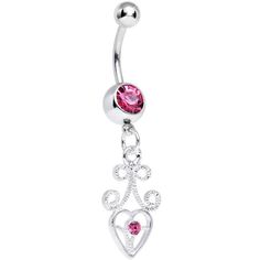 Product Details Feel the frilly love with this stainless steel navel ring offering a delicate hollow heart with lacy, coiled ribbon details. This belly button ring includes plenty of sparkle with two pink gems. Specifications 14 Gauge (1.6mm), 7/16" (11mm), 316L Surgical Grade Stainless Steel, 5mm Ball Belly Piercings, Bellybutton Piercings, Belly Button Piercing Jewelry, Dope Jewelry Accessories, Button Piercing, Country Rings, Navel Jewelry, Dangle Belly Rings, Navel Ring