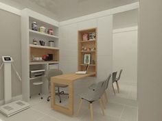 a computer desk sitting in the middle of a room