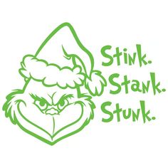 a green sticker with the words stink stak stuck in it's face