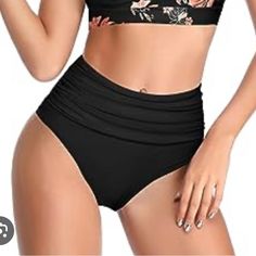 Size M Black Black High Waist Tankini For Pool, Fitted High Waist Black Tankini, Black Fitted High Waist Tankini, Black Brief Tankini For Pool, Black Summer Tankini Brief, Black Fitted Brief Swimwear, Fitted Black Brief Swimwear, Crop Swim Top, Billabong Women