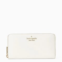 Nwot Kate Spade Wallet Everyday White Leather Wallet, White Wallets With Interior Card Slots For Everyday, White Leather Everyday Wallet, White Leather Wallet, Classic Kate Spade Wallets For Daily Use, Classic Everyday Cream Wallet, Classic Cream Wallet For Formal Occasions, Elegant White Rectangular Wallet, Classic Cream Wallet