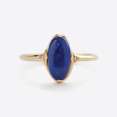 Designed and fabricated by Debsmith Jewelry 14k yellow gold ring with naturally sourced lapis lazuli and diamonds Gem: oval lapis lazuli cabochon, 10mm x 6mm Accents: 2 round brilliant diamonds, 0.005ctw Size: 6.5 Scale: approx. 11.6mm x 7mm Oval Cabochon Ring, Gem Rings Stones, Alexandrite Jewelry, Lapis Lazuli Jewelry, Silver Rings With Stones, Jewelry Appraisal, Forever Jewelry, Gem Ring, Jewelry Essentials