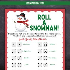 a snowman roll a snowman game with dices on the front and back