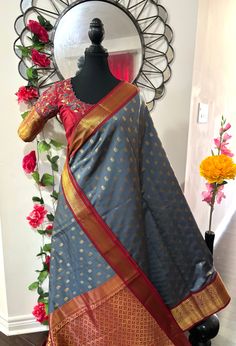 💥kanchipuram silk saree with rare color combinations with ready to wear work blouse that first to 34 to 46 Blouse is beautifully done with embroidery  beautiful combination  saree is done with fall pico and beautiful fancy tussels  work blouse ready to wear blouse 34 to 46 Designer Paithani Silk Pre-draped Saree For Festivals, Festive Paithani Silk Pre-draped Saree With Resham Embroidery, Semi-stitched Banarasi Silk Blouse Piece With Pallu, Anarkali Style Tussar Silk Saree With Zari Work, Anarkali Style Pre-draped Tussar Silk Saree With Zari Work, Festival Pre-draped Dola Silk Saree With Pallu, Designer Wear Art Silk Pre-draped Saree With Zari Work, Designer Katan Silk Pre-draped Saree With Resham Embroidery, Festive Silk Anarkali Set With Unstitched Blouse