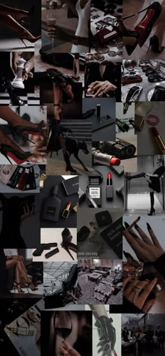 a collage of photos with various items and hands on them, all in different positions