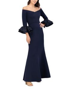 Eliza J Ruffled Off-the-Shoulder Gown Bride Party Dress, Bride Party, Eliza J, Off The Shoulder, Party Dress, Navy