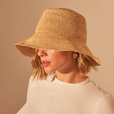 Crochet Bucket Hat in Jute | James Perse Los Angeles African Crochet Hats, Bucket Hat Photoshoot Ideas, Crochet Photoshoot, Rafia Hat, Printable Crochet Patterns, Basket Hat, Blouse Free Pattern, Hats For Short Hair, Pumpkin Patch Party