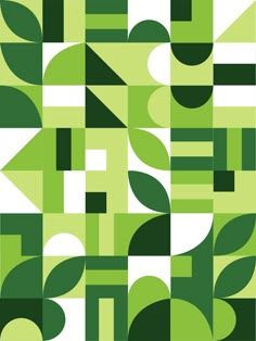 an abstract green and white pattern with leaves on the bottom, in shades of green