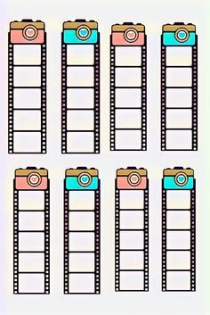 six different types of film strips with the same color and size as each movie strip