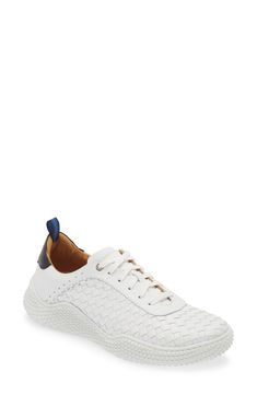 Mixed textures and a back pull-tab distinguish a contemporary Spanish low-top sneaker grounded by a cushioned footbed for lasting wear. Lace-up style Removable insole Leather upper and lining/rubber sole Made in Spain Functional Slip-on Sneakers With Textured White Sole, Casual White-sole Sneakers With Breathable Mesh, White Textile Slip-on Sneakers With Textured Sole, White Breathable Sneakers, Medium Fit, Up Styles, Top Sneakers, Leather Upper, White And Black, Nordstrom