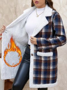 Winter Thick Fleece Lined Plaid Jackets For Plus Size Women Multicolor Casual  Long Sleeve Woven Fabric Plaid Other Slight Stretch  Women Plus Clothing, size features are:Bust: ,Length: ,Sleeve Length: Plaid Fleece Jacket With Pockets, Plaid Fleece Jacket With Pockets And Long Sleeves, Plaid Long Sleeve Fleece Jacket With Pockets, Plaid Fleece Jacket For Winter, Plaid Long Sleeve Fleece Jacket For Winter, Warm Fleece Long Sleeve Outerwear, Warm Fleece Outerwear With Long Sleeves, Warm Long Sleeve Fleece Outerwear, Plaid Fleece Jacket With Pockets For Fall