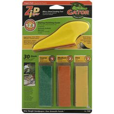 three different colored sponges in the package for gator's cleaning products, including one