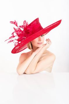 Red hat Red Formal Hat With Short Brim, Red Flat Brim Party Hat, Red Mini Hat With Curved Brim For Races, Red Mini Hats With Curved Brim For Races, Red Short Brim Costume Hat For Kentucky Derby, Red Brimmed Hat For Royal Ascot, Red Brimmed Hat For Kentucky Derby, Red Hats With Curved Brim For Evening, Red Brimmed Costume Hat For Races