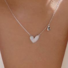 Nwt Adorable Silver White Heart Pendant Fashion Necklace With Tiny Heart Detail. Which I Personally Think Puts It Into The Must Have Category. Very Simple And Elegant. Great Gift Idea. White Heart Clavicle Chain Necklace For Anniversary, White Clavicle Chain Heart Necklace For Anniversary, Anniversary White Heart Clavicle Necklace, White Heart Necklace With Clavicle Chain As Gift, White Heart Clavicle Chain Necklace As Gift, White Heart Pendant Necklace With Clavicle Chain, White Necklace For Valentine's Day, Personalized White Heart Necklace For Mother's Day, Cute Heart Pendant Necklace With Clavicle Chain