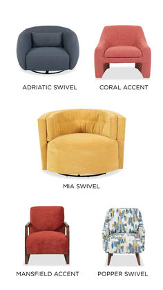 the different types of chairs and couches are shown in this image, with text below them