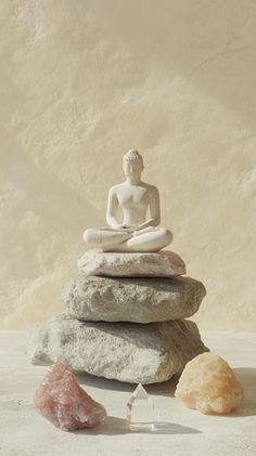 A serene scene depicting energetic body work through meditation and breath practices. Soft colors, natural stone hues, light beige background, small hexagonal prism crystals (5-10 cm). No text! Photo realism. Gratitude Quotes, Alchemy, Mantra, Gratitude, Astrology, Herbs, Moon, Quotes, Quick Saves