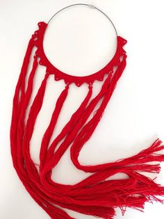 Red Long Tassel Necklace Statement Tassels Boho Necklace - Etsy Bohemian Dangle Long Necklace, Red Bohemian Macrame Jewelry, Bohemian Long Dangle Necklace, Bohemian Dangle Tassel Necklace Gift, Bohemian Dangle Tassel Necklace, Bohemian Tassel Dangle Necklace, Red Tassel Necklaces As Gifts, Red Tassel Necklaces For Gifts, Handmade Lariat Tassel Necklace