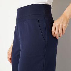 Comfort and style should be top of mind when deciding what to wear for the day, and Stylus' women's pull-on pants are perfect to complement everything in your wardrobe. This high-rise pant is crafted from soft stretch-knit and features a wide waistband for a slimming silhouette with side slant pockets for your key essentials.Front Style: Flat FrontFeatures: Stretch FabricClosure Type: Pull OnFit: Regular FitPockets: 2 Back Faux Pockets, 2 Front Slip PocketsRise: High RiseFiber Content: 83% Polye Casual Work Pants Women, Pull On Wide Leg Pants, Comfort Stretch Wide-leg Pants With Elastic Waistband, Versatile Non-stretch Blue Bottoms, Comfort Stretch Blue Bottoms For Workwear, Versatile Ankle-length Blue Pants, Versatile Blue Ankle-length Pants, Blue Stretch Bottoms With Side Pockets, Versatile Wide-leg Capris