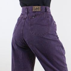 Item Description  This is a high quality and unique pair of vintage 80s high-rise Lee jeans! I love this rare purple! These are a lightweight rigid cotton denim and a tapered petite length leg with 5-pocket design, belt loops, button & zip closure, and a nice leather brand patch. They are in great vintage condition and ready to wear! Item Specifics  Brand - Lee Material - 100% Cotton Color - Purple Measurements  Waist - 16 in. (32) Hip - 24 in. (48) Inseam - 28 in.  Rise - 13.5 in.  Leg Opening High Waist Purple Pants For Streetwear, Purple High Waist Pants For Streetwear, Purple Straight Leg Pants For Streetwear, Straight Leg Purple Jeans For Streetwear, Purple Relaxed Fit Straight Leg Jeans, Purple Straight Leg Cotton Pants, Purple Straight Leg Jeans For Streetwear, Purple Denim Jeans For Streetwear, Purple Cotton Straight Leg Pants