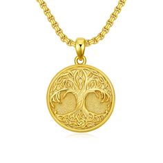 PRICES MAY VARY. 【FEATURES】: 925 Sterling Silver Tree of Life Pendant Necklace for Men and Women! eye-catching Tree of Life coin pendant design. It's a great Tree of Life jewelry gift! Learn more about this Nordic style jewelry! 【MATERIALS】: Gold plated tree of life necklace made of high quality 925 sterling silver, lead-free, and hypoallergenic, very safe. Reduce concerns about sensitive skin and product quality. 【DETAILS】: Sterling silver tree of life pendant has a diameter of 0.86’’, comes with stainless steel round box chain 22+2 in long. Length ranges from 22 in to 24 in. Come with an easy wearing lobster clasp. Suitable for all kinds of clothing style! 【GIFT IDEAS】: Our family tree pendant necklace for men and women is packaged in a gift box for easy gift-giving, a perfect gift for h Tree Of Life Necklace Gold, Pendant Necklace Men, Our Family Tree, Life Jewelry, Tree Of Life Jewelry, Jewelry Materials, Gold Tree, Black Tree, Necklace Men