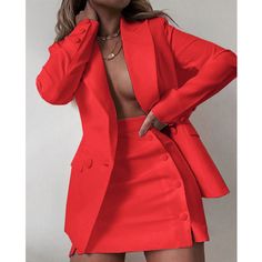 Womens Professional Suits, Blazer With Skirt, Casual Coats For Women, Blazer And Skirt Set, Skirt Suits, Slim Suit, Streetwear Mode, Women Streetwear, Blazer And Skirt