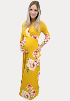 Sweetheart Floral Maternity Maxi in Mustard - Sexy Mama Maternity Fitted V-neck Maternity Dress With Floral Print, Nursing Friendly Maxi Maternity Dress, Yellow Fitted Maternity Dress, Spring Floral Print Maternity Maxi Dress, Nursing Friendly V-neck Maternity Maxi Dress, Maternity Nursing Friendly V-neck Maxi Dress, Spring Maternity Wear Floral Print Maxi Dress, Spring Maternity Maxi Dress With Floral Print, Spring Maternity Maxi Dress Floor-length