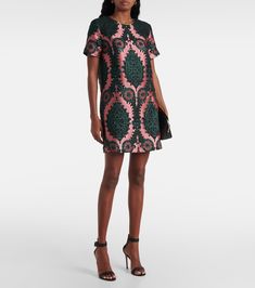 Mini Swing jacquard minidress in pink - La Double J | Mytheresa Chic A-line Jacquard Mini Dress, Chic Jacquard Mini Dress For Formal Occasions, Fitted Jacquard Mini Dress, Formal Jacquard Mini Dress, Formal Jacquard Mini Length Dress, Jacquard Mini Party Dress, Jacquard Mini Dress For Party, Spring Jacquard Mini Dress For Cocktail, Spring Cocktail Mini Dress In Jacquard