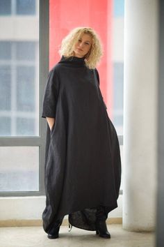 "Linen Maxi Dress, Linen Dress, Plus Size Clothing ♠ Casual style with extravagant touch ideal for your provocative nature. The delicately crafted pieces from natural materials will embrace your body in a perfect fit. Dare to be Visible! ♠ If you would like a removable Slip dress in addition to your Linen dress, please check the Slips section: http://etsy.me/36T5ZQu ♠ Sizes The model on the picture is 168 cm/5'5\" tall and is wearing size М. Have a look at my Size Chart to make sure your piece w Genderless Clothing, Asymmetric Clothing, Maxi Dress Linen, Dress Extravagant, Plus Size Maternity Dresses, Linen Kimono, Plus Size Maxi Dress, Sukienki Plus Size, Japanese Clothing