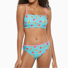 Product Features 2-Piece Set Includes: Bandeau Top & Scoop Bottoms Fun Print Fit & Sizing Removable, Convertible & Adjustable Straps Removable Bra Cups Fabric & Care Polyester, Spandex Lining: Polyester Hand Wash Imported Fun Ice Cream, Ice Cream Print, Zaful Bikinis, Modest Swimsuits, Swimming Bathing Suits, Ice Cream Cones, Sweet Style, Ice Cream Cone, Bandeau Top