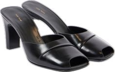 Leather Slip-on Slides With Padded Heel, Elegant Formal Slides With Square Toe, Chic Formal Calf Leather Slides, Classic Slip-on Mules For Evening, Elegant Open Toe Calf Leather Slides, Chic Calf Leather Open Toe Slides, Classic Closed Toe Mules For Evening, Formal Calf Leather Open Toe Slides, Formal Open Toe Calf Leather Slides