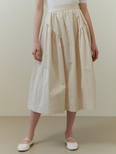 This voluminous skirt has wide, flare silhouette. It is accentuated with shirred detail throughout for feminine mood. Pair yours with the coordinating jumper.  - Natural, relaxed silhouette- Cotton and nylon blend fabric - Shirred waist and sides- Back zip fastenings- Comfortable banded back waist Cottagecore Skirts, 2025 Style, 2024 Clothes, Shirred Skirt, Find Style, Voluminous Skirt, Brand Aesthetic, Glamorous Fashion, Gored Skirt