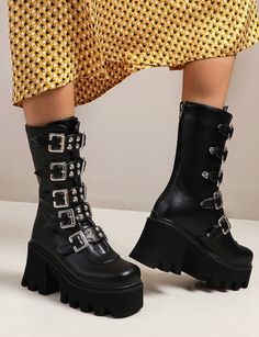 Black Gladiator Boots | Miyeon - (G)I-DLE 35 Winter Martin Boots With Round Toe For Concerts, Platform Martin Boots With Round Toe For Concerts, Winter Platform Martin Boots For Concerts, Trendy Round Toe Boots For Concerts, Winter Concert Platform Martin Boots, Gothic Round Toe Platform Boots For Fall, Fall Martin Boots For Concerts, Winter Concert High Ankle Platform Boots, Punk Black Platform Boots For Fall