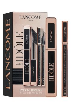 What it is: A set featuring the brand's fan-favorite volumizing mascara and 24-hour wear eyeliner.Set includes:- Full-size Lash Idôle Volumizing Mascara (0.27 oz.): a volumizing mascara that targets and volumizes every single lash for instant lift, length and fanned-out volume with no clumps- Full-size Idôle Ultra Precise Felt Tip Liquid Eyeliner (0.03 oz.): a precise black liquid eyeliner that enables seamless application to the lashline for easy glide and one-stroke application.How to use: App Idole Mascara, Lancome Skincare, Lancome Mascara, Black Liquid Eyeliner, Lancome Idole, Eyeliner Set, Bottom Lashes, Mascara Set, Best Wedding Makeup