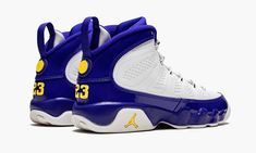 Air Jordan 9 Retro BG 302359 121 Lakers Colors, Air Jordan 9 Retro, Latest Jordans, Futuristic Shoes, Kobe Shoes, Authentic Jordans, Jordan 9 Retro, Air Jordan 9, Jordan 9