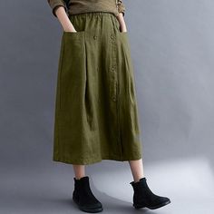 Season:Spring  Summer; Fabric:Cotton,Linen; Dress Length:Midi; Gender:Women's; Style:coastalgrandmastyle,Summer,Long,Casual,Basic; Occasion:Casual Daily,Daily,Street; Fit Type:Loose Fit; Pattern:Solid Colored; Design:Split Ends,Pocket; Pants Type:Linen Skirts,Long Skirt,A Line,Skirt; Front page:FF; Listing Date:02/13/2023; Production mode:External procurement; Hips:; Length:; Waist:; Fit US Size:null; Fit UK Size:null; Fit EU Size:null Casual Maxi Skirt With Button Closure For Summer, Casual Non-stretch Skirt With Pockets, Spring Non-stretch Buttoned Skirt, Casual Long Skirt With Buttons, Non-stretch Buttoned Skirt For Spring, Baggy Solid Skirt For Fall, Casual Long Skirt With Button Closure, Spring Non-stretch Skirt With Buttons, Green Cotton Casual Maxi Skirt