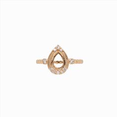 This beautiful 14k gold ring features a pear-cut double prong setting with round earth mined natural diamond accents, creating a unique and bespoke look. A dainty ring design full of detailing that will compliment any gemstone! This ring setting is made with solid 14K Gold and natural Earth mined SI / G-H diamonds. 14k Gold Teardrop Diamond Ring With Prong Setting, Rose Gold Teardrop Diamond Ring With Prong Setting, Yellow Gold Teardrop Jewelry With Halo Setting, Gold Teardrop Ring With Center Stone, Elegant Teardrop Crown Diamond Ring, Gold Teardrop Diamond Ring With Halo Setting, Teardrop 14k Gold Diamond Ring With Prong Setting, 14k Gold Teardrop Ring With Brilliant Cut, Classic 14k Gold Teardrop Diamond Ring