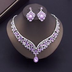 Luxury Purple Crystal Bridal Jewelry Sets for Women Crown Earring Neck – TulleLux Bridal Crowns & Accessories Opulent Jewelry, Red Necklace Set, Luxury Purple, Crystal Bridal Jewelry Sets, Bridal Jewelry Necklace, Crystal Colors, Tiaras Jewellery, Crown Earrings, Silver Necklace Set