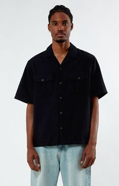 PacSun has you covered on your next outing with the new Oversized Black Camp Shirt. This shirt is designed with a collared neckline, short sleeves, dual chest pockets with button closures, a relaxed fit, button closures, and a straight hem.Collared necklineShort sleevesRelaxed fitDual chest pocket with button closureButton closuresStraight hem60% cotton,30% polyester, 10% rayonMachine washableModel is wearing size mediumModel Measurements: 6'1â Height, 31â Waist, 32â Inseam PacSun Mens Oversized Black Camp Shirt size Medium Casual Button-up Camp Shirt With Pockets, Summer Short Sleeve Camp Shirt With Placket, Short Sleeve Button-up Shirt With Pockets For Summer, Summer Short Sleeve Button-up Shirt With Pockets, Summer Button-up Short Sleeve Shirt With Pockets, Vacation Shirt With Spread Collar And Pockets, Summer Camp Shirt With Pockets And Button-up, Vacation Short Sleeve Shirt With Camp Collar And Pockets, Vacation Camp Shirt With Pockets And Short Sleeves