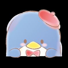 a cartoon penguin with a pink hat and bow tie