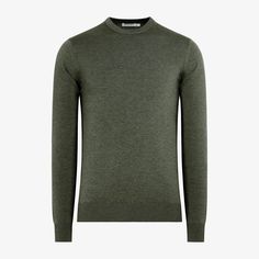 A simple luxury layer in a rich summer shade, this dark green crewneck sweater is made for effortless luxurious layering. Green Crew Neck T-shirt With Moisture-wicking, Dark Green Crewneck, Green Cotton Crew Neck T-shirt, Forest Green Mens Sweater, Luxury Green Crew Neck Sweater, Luxury Green Men's Sweatshirt, Green Crewneck, Mulberry Silk, Crew Neck Sweater