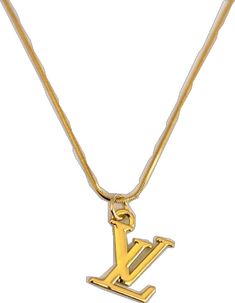 LV Logo Necklace Reluxe Vintage Luxury Gold-plated Charm Necklace, Luxury Gold Pendant Charm Necklace, Luxury Gold Pendant Charm Necklaces, Luxury Gold Charm Necklace With Round Pendant, Luxury Gold-tone Pendant Charm Necklaces, Classic Gold Charm Necklace With Square Pendant, Vintage Personalized Gold Plated Necklace, Personalized Vintage Gold Plated Necklace, Personalized Vintage Gold-plated Necklace