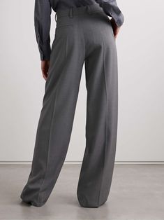 VALENTINO GARAVANI Wool-blend wide-leg pants Formal Gray Wide-leg Pants, Gray Wide Leg Business Pants, Elegant Gray Wide-leg Dress Pants, Gray Wide Leg Business Bottoms, Gray High-waisted Business Pants, Timeless Wide-leg Tailored Pants, Timeless Wide-leg Pants For Tailoring, Classic Gray Pants, Tailored Gray Bottoms For Tailoring