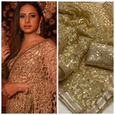 Bollywood Gold Saree mono net sequins embroidery work Saree, beautiful border Bollywood Style Blouse Piece With Sequins For Wedding, Bollywood Sequin Blouse Piece For Wedding, Gold Saree With Intricate Embroidery For Party, Bollywood Blouse Piece With Sequins For Festive Occasions, Party Wear Embroidered Fabric For Saree With Intricate Design, Bollywood Style Designer Blouse With Sequins, Sequin Fabric Saree For Wedding And Festivals, Designer Party Wear Sequin Fabric, Festive Sequined Chanderi Blouse Piece