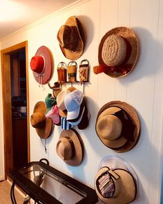 The Hat-Hanger is the perfect way to organize all of your hats on the wall and help them keep their original shape. Made from box board (think recycling), this quick and easy folding Hat Hanger can be hung within seconds thanks to it's high quality non-permanent adhesive tape. The non-permanent tape leaves no residue on your walls and doesn't peel off paint. The bend of the Hat Hanger keeps your hats in their original shape and doesn't stretch them out like standard hat hooks do. Hat-Hanger 5 Pa Hats On The Wall, Hat Hangers, Cap Rack, Tape Wall, Hat Holder, Hat Hanger, Vacation House, Hat Hooks, Cowboy Style