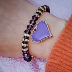 New Heart Beaded Charm Bracelet In Purple Packages Ship Same Or Next Day Smoke/Pet Free Home Heart-shaped Beaded Crystal Bracelet For Jewelry Making, Beaded Heart Bracelet Gift, Heart-shaped Bracelets With Faceted Beads For Gifts, Heart Shaped Bracelets With Faceted Beads For Gifts, Heart-shaped Bracelet With Faceted Beads For Gifts, Heart-shaped Faceted Beads Bracelet Gift, Elegant Heart-shaped Bracelets With Colorful Beads, Heart-shaped Beaded Stretch Bracelet For Friendship, Trendy Heart-shaped Charm Bracelet With Heart Beads