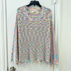 Nwt Pol Brand Pastel Sweater Chewed Hem Distressed Sweater Distressed Details Never Worn Oversized Size Small Approx Measurements: Armpit To Armpit- 21.5" Armpit To Hem- 15" Oversized Multicolor Open Knit Sweater, Multicolor Oversized Open Knit Sweater, Spring Multicolor Cotton Sweater, Multicolor Knit Sweater For Spring, Multicolor Long Sleeve Open Knit Sweater, Colorful Cotton Spring Sweater, Casual Multicolor One-size Sweater, One Size Multicolor Spring Sweater, Multicolor Open Knit Spring Sweater